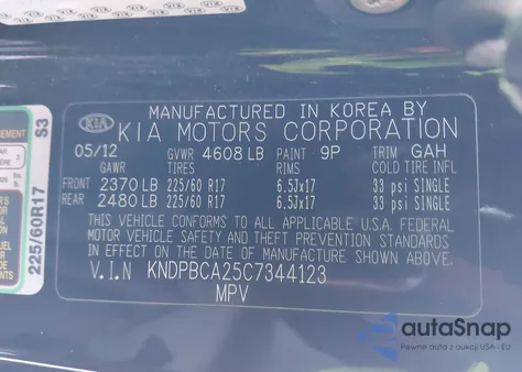 2012 Kia Sportage Lx from USA, damaged, VIN KNDPBCA25C7344123